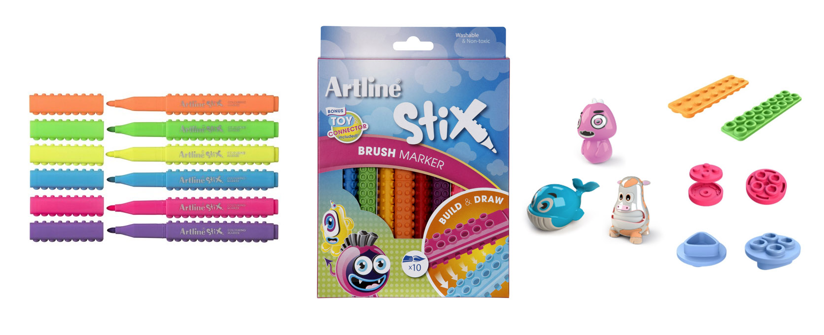 Artline Stix product range — pens, toys and connectors