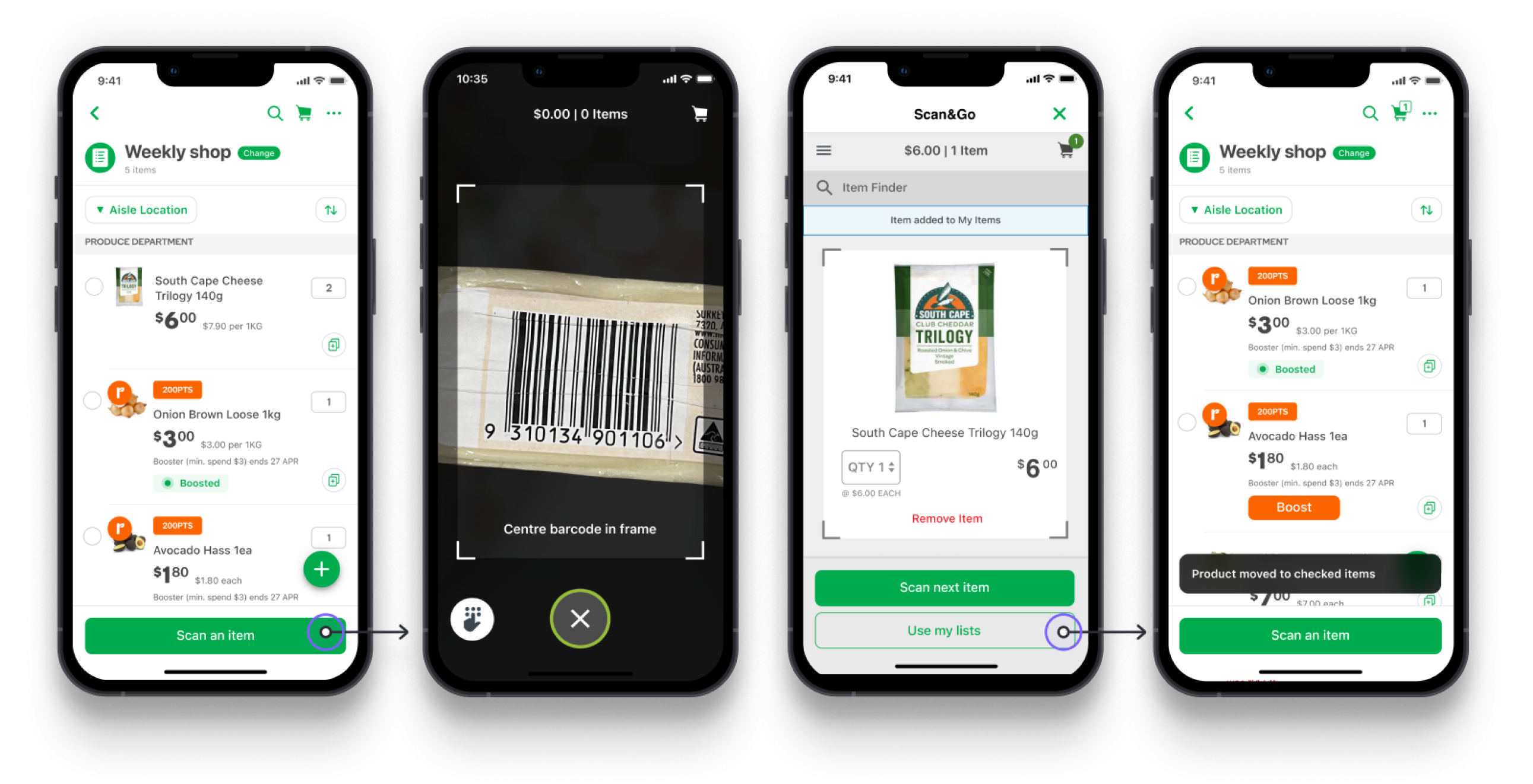 Scan&Go Lists — final design screens